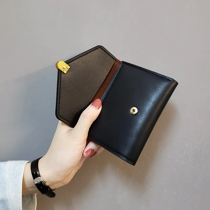 2021 새로운 여성 지갑 가죽 지갑 패션 트라이 폴드 간단한 검은 짧은 지갑 고품질 부드러운 지갑 가죽 작은 동전 Pocke