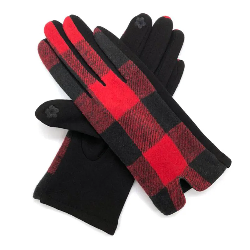 Women's autumn winter warm plaid wool gloves lady's checked cashmere glove winter driving gloves Christmas Gifts mix colors