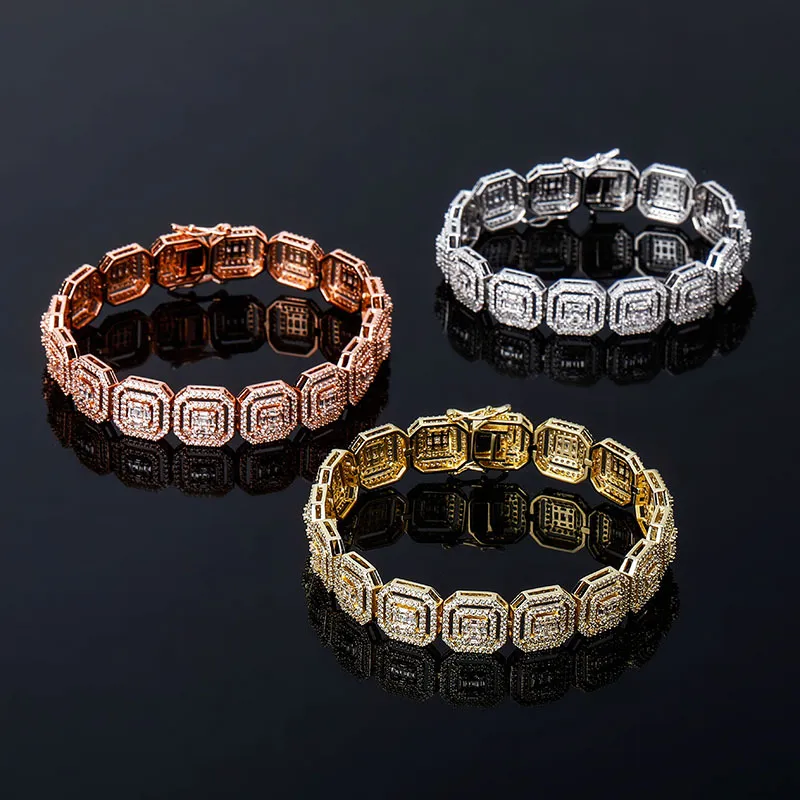 Hip Hop Tennis 13MM Zircon Cubique Bling Glacé Pain Chaîne Bracelets Bracelets Unisexe 1 Rangée CZ Lien Chaîne