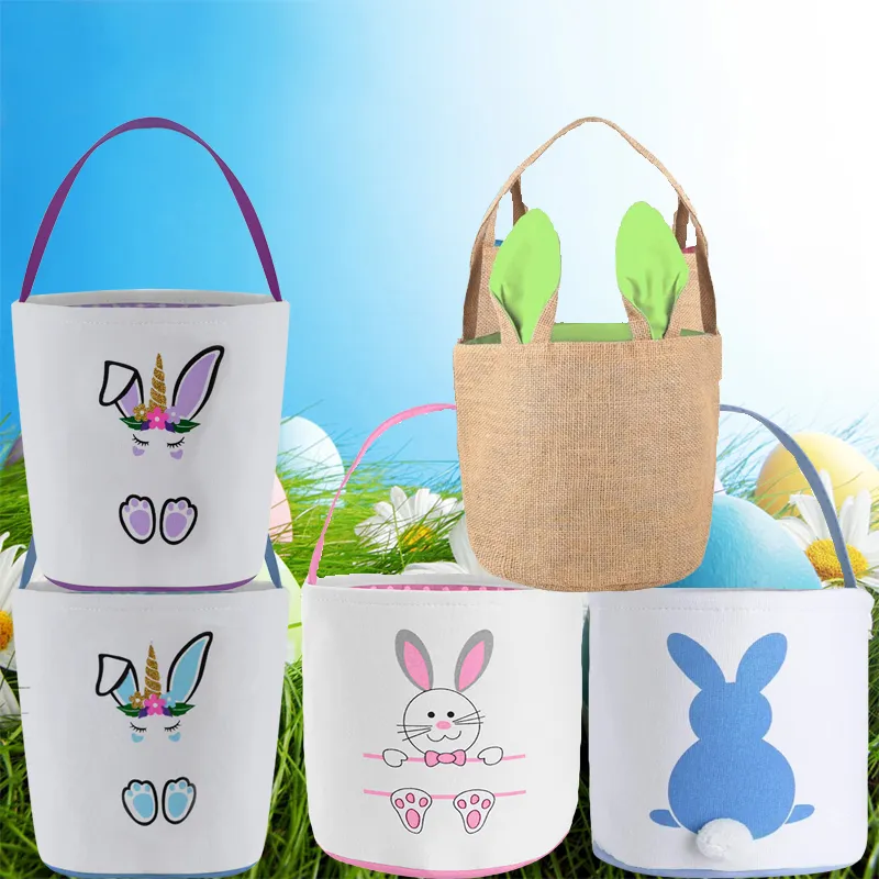 25 Styles Easter Bunny Bucket Festive Cute Plush Rabbit Tail Basket Easters Eggs Storage Bags Kids Candy Gift Tote Bags