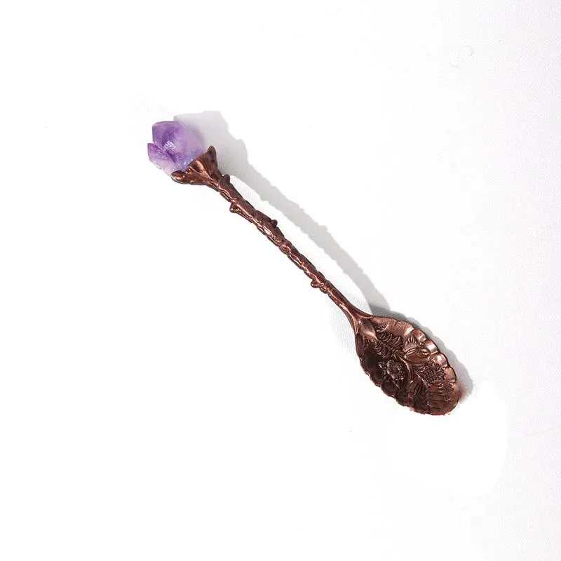 Natural Crystal Spoon Amethyst Hand Carved Long Handle Coffee Mixing Spoon DIY Household Tea Set Accessories