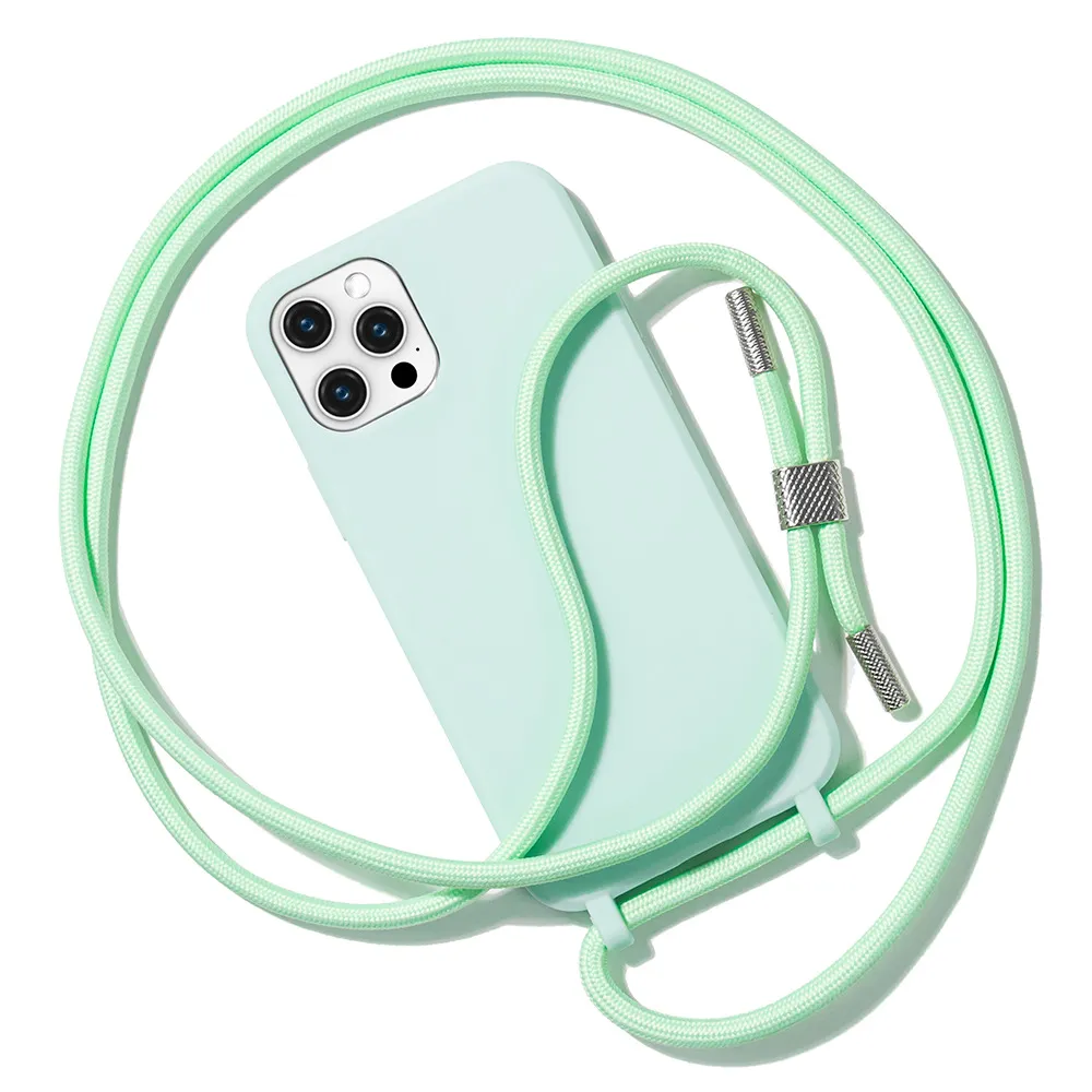 Étui de protection de téléphone portable en silicone liquide souple avec lanière de collier réglable pour iPhone 13 12 11 Pro X XS Max coque de couverture de téléphone intelligent de haute qualité