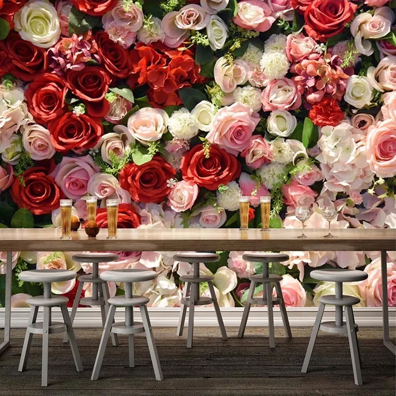 Modern 3D Rose Flowers Wallpaper Romantic Living Room Wedding House Home Decor Bakgrund Väggmålning Papel de Parede 3D Mural
