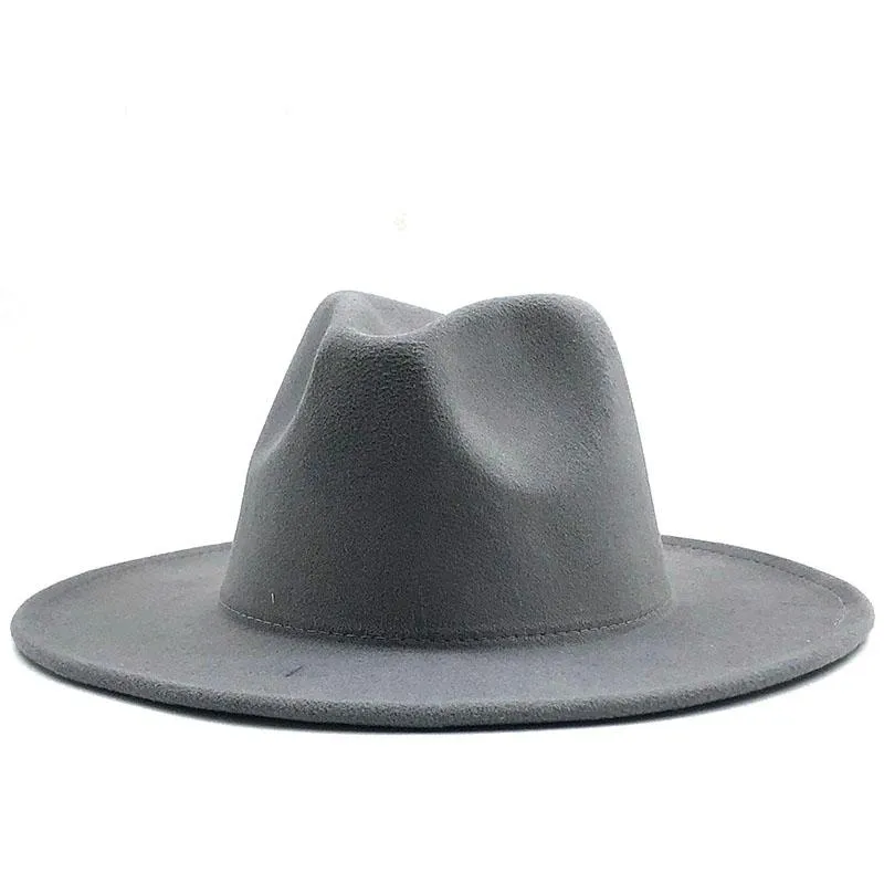 Sombreros Fedora de Jazz de fieltro de lana blanca interior gris exterior simple con hebilla de cinturón delgada para hombres y mujeres gorra Trilby de Panamá de ala ancha 56-58-60CM248a