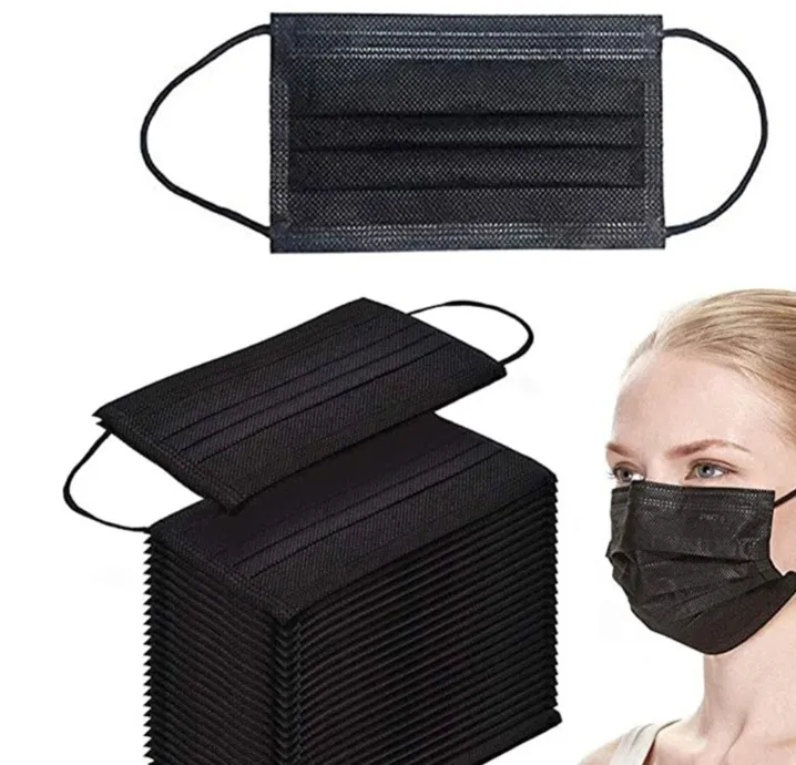 50pc svart ansiktsmunnsskyddande mask engångsfilter Earloop icke -vävda munmasker i stock2455