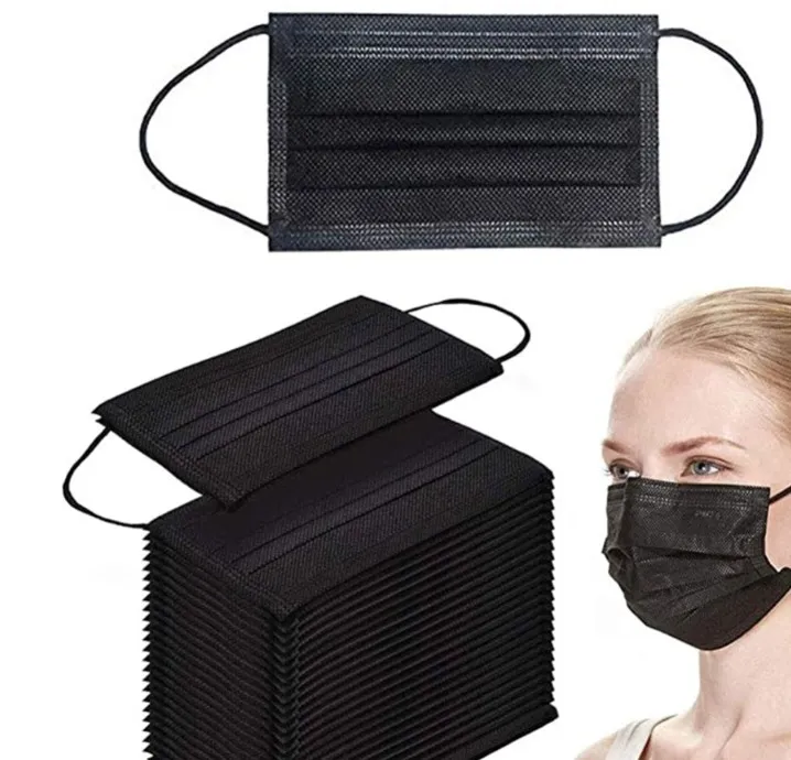 Masque de protection facial noir, 50 pièces, filtre jetable, boucles auriculaires, masques buccaux Non tissés, en Stock244t