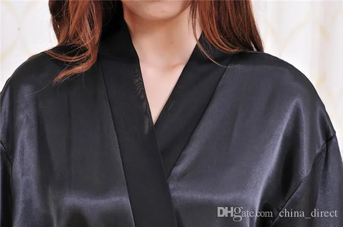 2017 Ladies womens Solid plain Satin rayon Robe Pajama Lingerie Sleepwear Kimono Gown pjs #3726