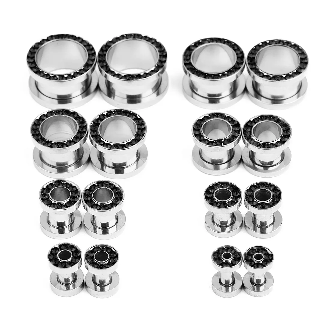 Glitter Ear Plugs Piercing Tunnels Stainless Steel Zircon Ear Gauges ...