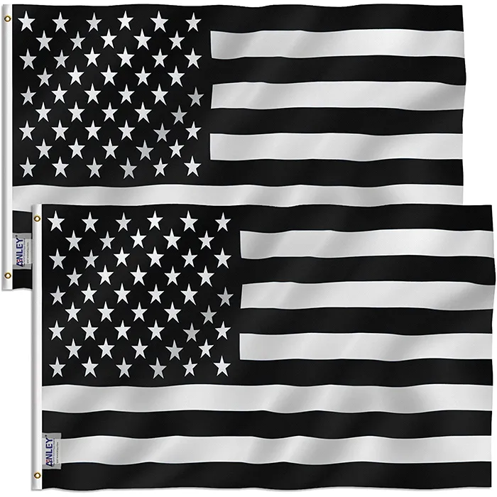 العلم الأمريكي بالأبيض والأسود 3x5ft للاستخدام الداخلي في الهواء الطلق، مطبوعة رقمية مع الحلقات النحاسية 2، خياطة مزدوجة