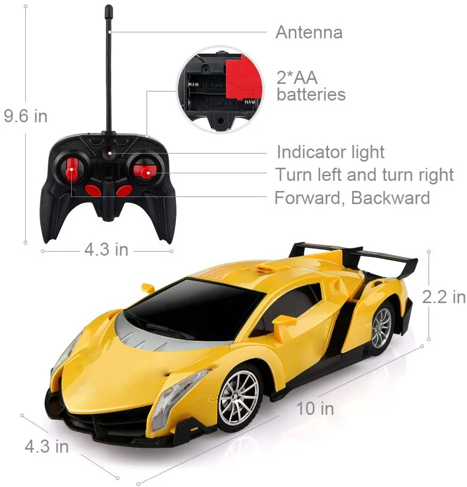 Hipac RC Cars Racing 1/24 Electric Sport Racing Hobby Toy Car Yellow Model Vehicle Remote Control Cars for Boys Grils Children