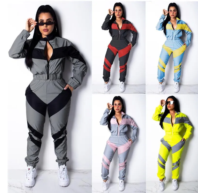 Populaire European and American Women's Solid Color Two Color Splicing Lange mouw Windbreaker Suit Plus Size S-XXL