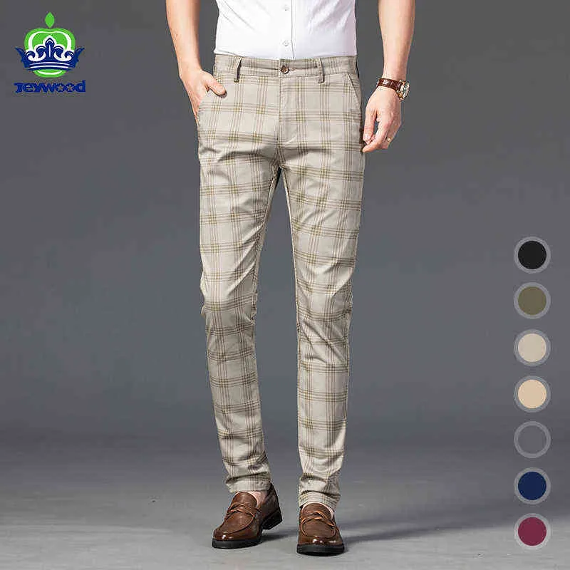 Jeywood Brand Summer Plaid Pants Men Cotton Notal Works Black Wine Wine Red Fashion Slim Fit Thin Luxury Prouts Male 30-38 Y220308