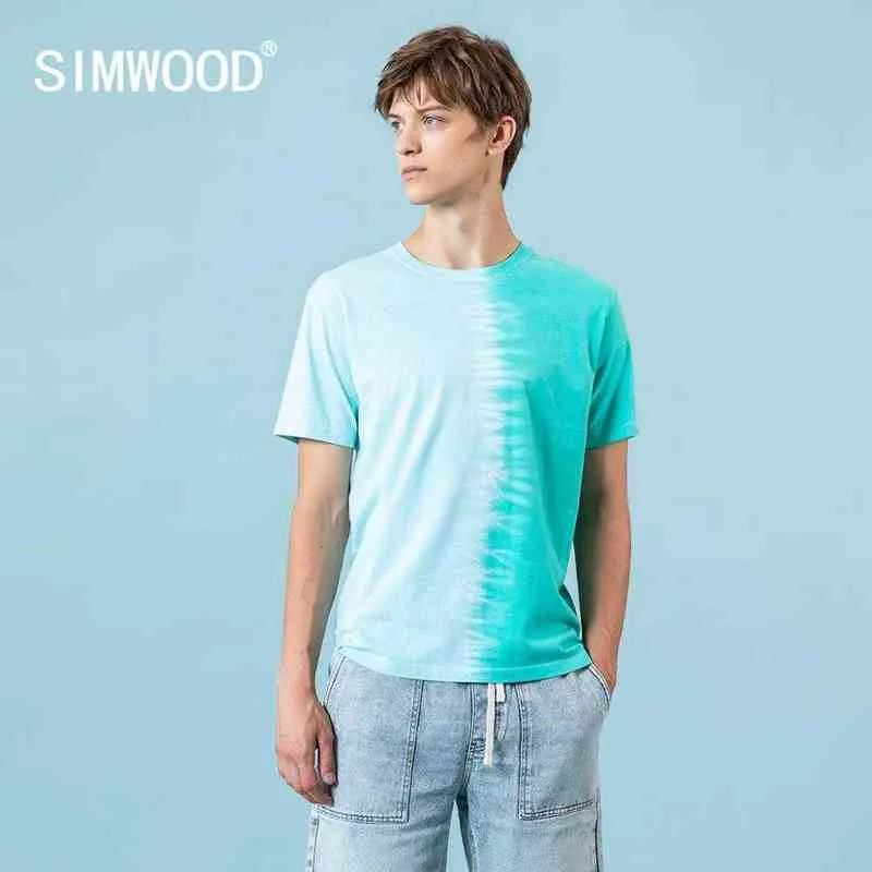 Simwood 2021 Zomer Nieuwe Tie-geverfd Katoen-Jersey T-shirt Mannen Mode Hip Hop Streetwear Tees Tops SJ130396 G1229