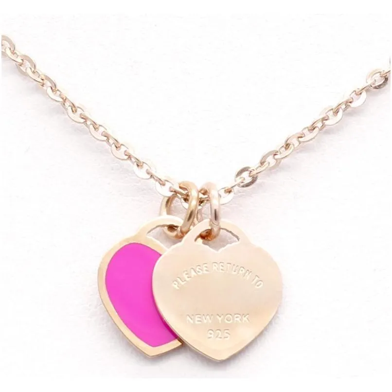 hot design new brand heart love necklace for women stainless steel accessories zircon green pink heart necklace for women jewelry gift