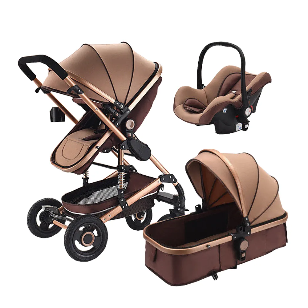 Luxury Baby Stroller 3 in 1 High Landscape Stroller Folding Trolley and Car Seat Newborn Travel System