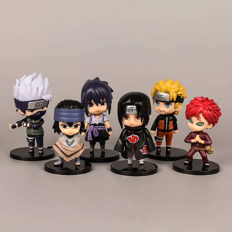 Naruto Car Decoration Zabawki 6 Sztuk Sasuke Kakashi Itach Znaki Zestaw Anime Action Figury Lalka PVC Model ozdoby