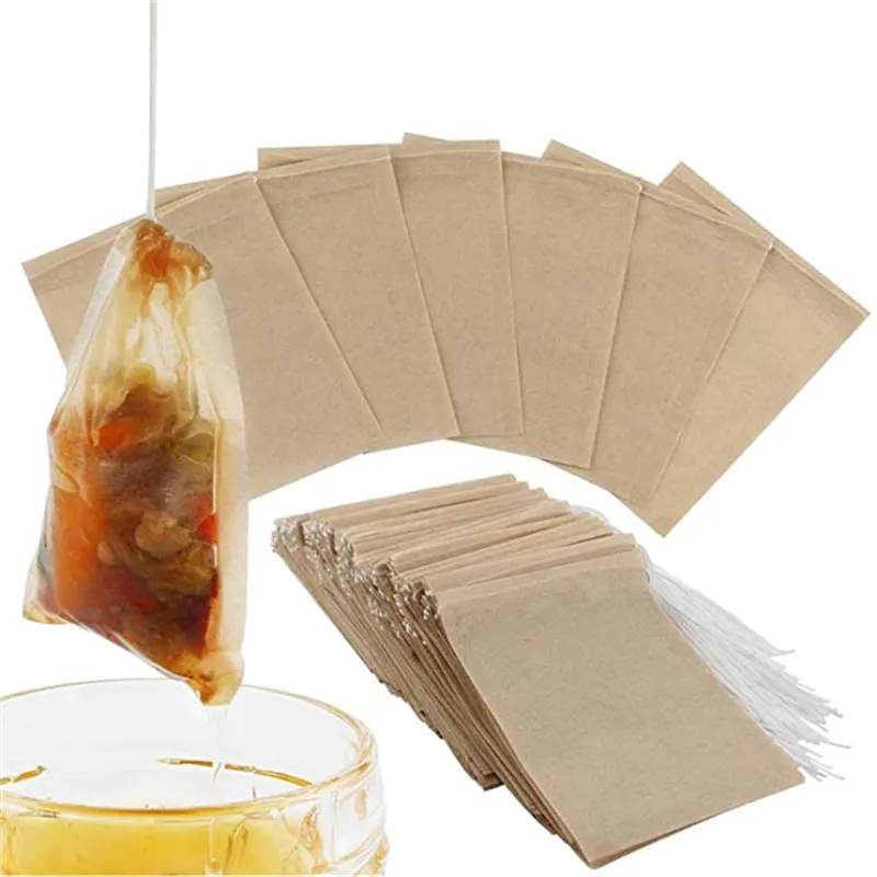 100 sztuk / partia Torby filtracyjne do herbaty Narzędzia do kawy Jednorazowe Pusty Waser Bezpieczne Nieublazmarzona Naturalna Silna Penetracja Papierowa Torba Dla Loose Leaf White Brown