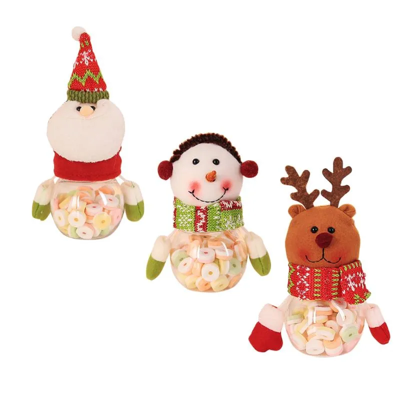 Christmas Candy Jar Santa Claus Animal Snowman Gift Box Xmas Transparent Cookies Storage Organizer