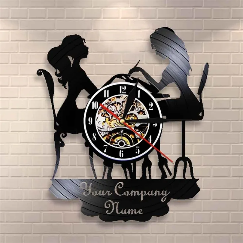 Custom Spa Salon Business Wall Sign Decor Nail Personalized Your Name Vinyl Record Clock Polish Fashion Art 220303