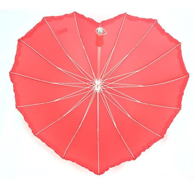 Red Heart Shape Umbrella Romantic Parasol Long-handled Umbrellas for Wedding Photo Props-Umbrella Valentine`s Day gift SN3122