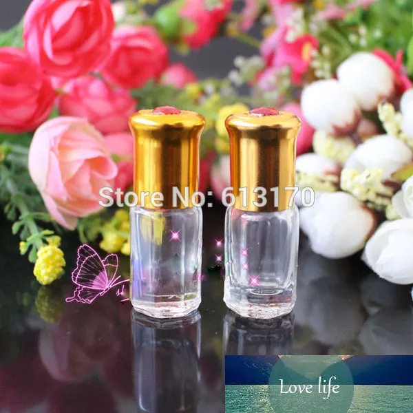 Próbka Fiolki Perfumy Perfumy Butelka Szkło Piłki 3ML Clear Gold Roll w pustym Olej Essential Przenośne Mała Darmowa Wysyłka 3 ml, 3cc