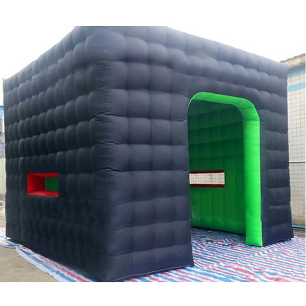 Celebration Ceremony 5x5m Big Green / Black Inflatable Cube Tent Square Kiosk med dörr för utomhus evenemang