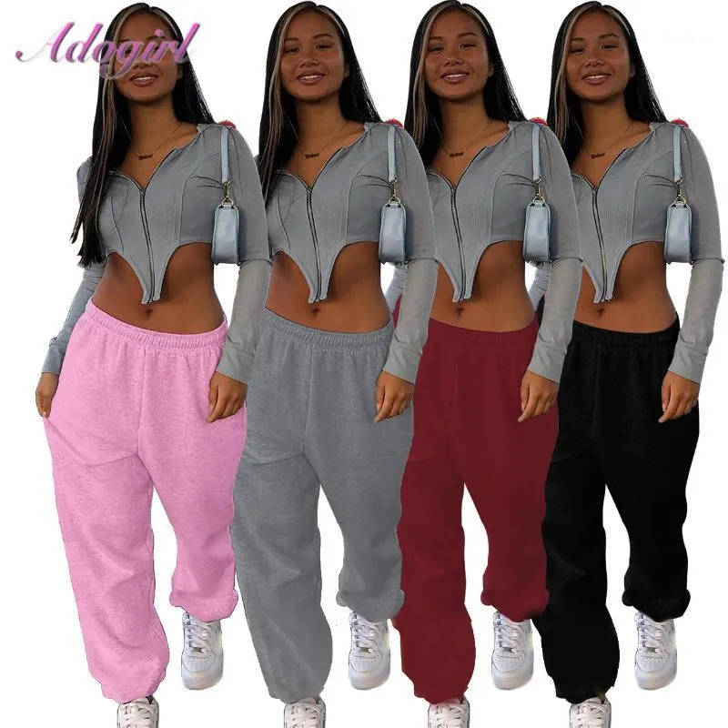 Kvinnor lastbyxor Casual solid hög midja dragsko tjock fleece leggings lösa byxor joggare aktiva sweatpants höstbyxor1