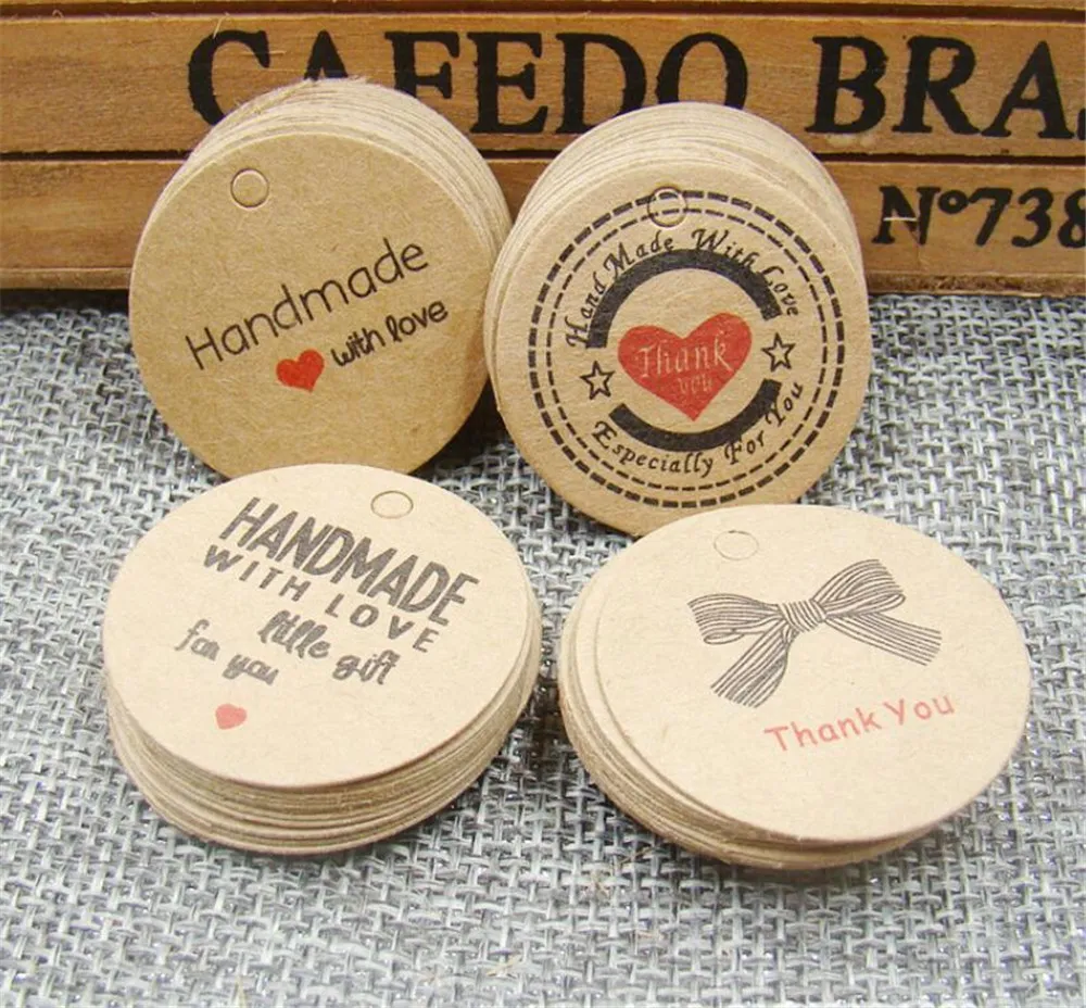 Marrone  100 Pezzi Etichette Regalo In Carta Kraft Etichette Rotonde 5x5 Cm In Carta Kraft Etichette Per Matrimoni Con Spago Per Bomboniere Natale Compleanno Comunione 92059486