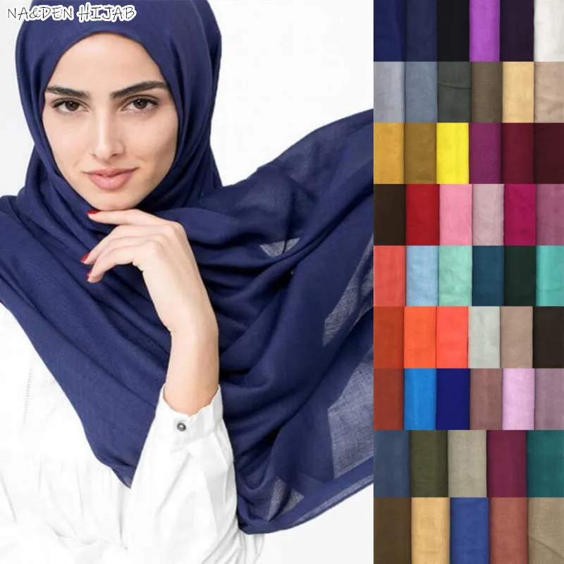 Горячие продажи Maxi простой шарф твердого хиджаба мода обертки Folyard Viscose хлопковые шалы мягкие исламские мусульманские женщины шарфы Hijabs 201104