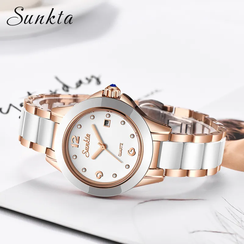 Sunkta 패션 여성 시계 로즈 골드 숙녀 팔찌 시계 Reloj Mujer 2021 여성을위한 새로운 크리 에이 티브 방수 쿼츠 시계 dyvbdgsdg