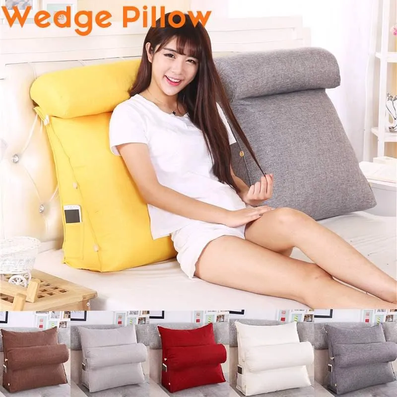 5 Color Stereo Wedge Shape Backrest Pillow Waist Cushion Washable Cotton Linen Sofa Cushions Bed Rest Maternity Lounger Cushions