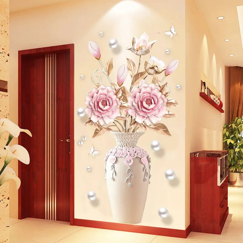 Creative Pivoine Fleurs Vase Wall Sticker Pour Salon Chambre Decal 3D  Stickers Muraux Amovible Décoration Peinture Décor Du 12,59 €