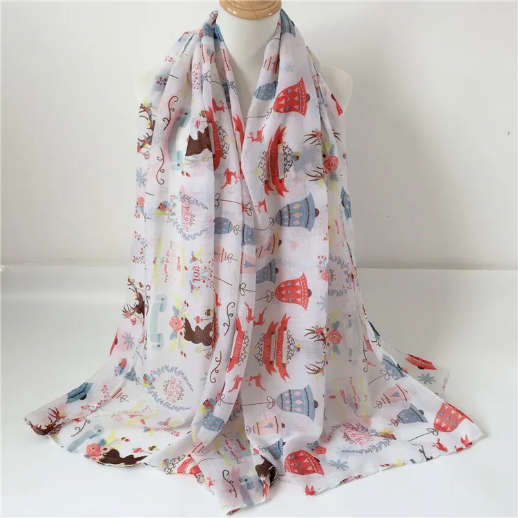 Christmas Scarf Holiday Festive Santa Claus Snowman Print Scarf Shawl Wrap Ladies Xmas Party Scarves Chrismas Gift