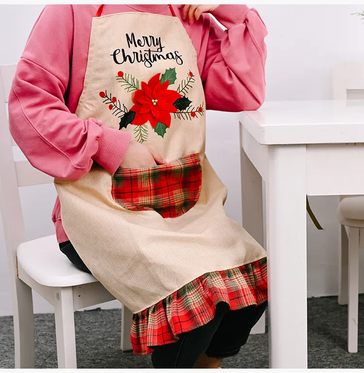 New Christmas decoration supplies big red linen apron creative adult Christmas apron restaurant atmosphere dress up T3I51329