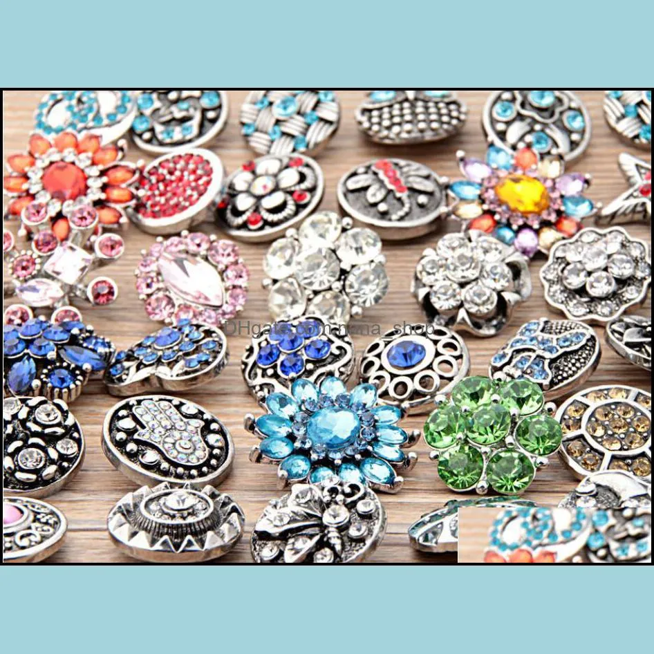 wholesale 100pcs/Lot bulk lot mix styles Ginger Fashion 18mm metal rhinestone diy snaps button Snap Jewelry Brand New