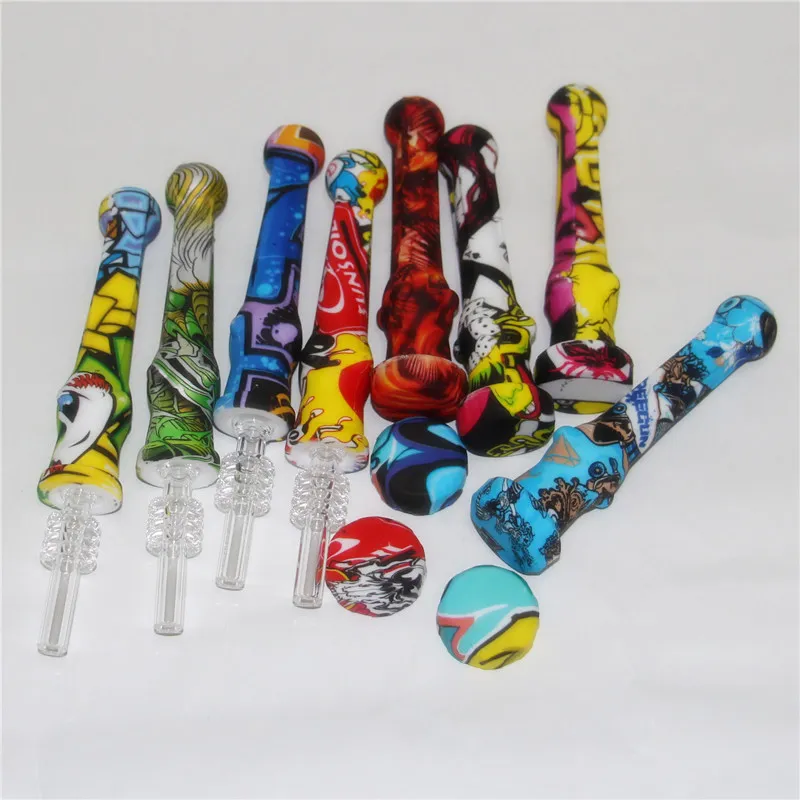 5pcs Hookahs Silicone Nectar with Titanium Nail Quartz Tips 14mm nector mini silicon tobacco pipes for oil rig glass bong