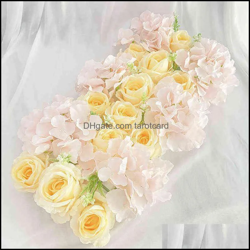 Wedding Road Cited Flowers Silk Rose Peony Hydrangea DIY Arched Door Flower Row Window T Station Wedding Decoration 50cm 220110