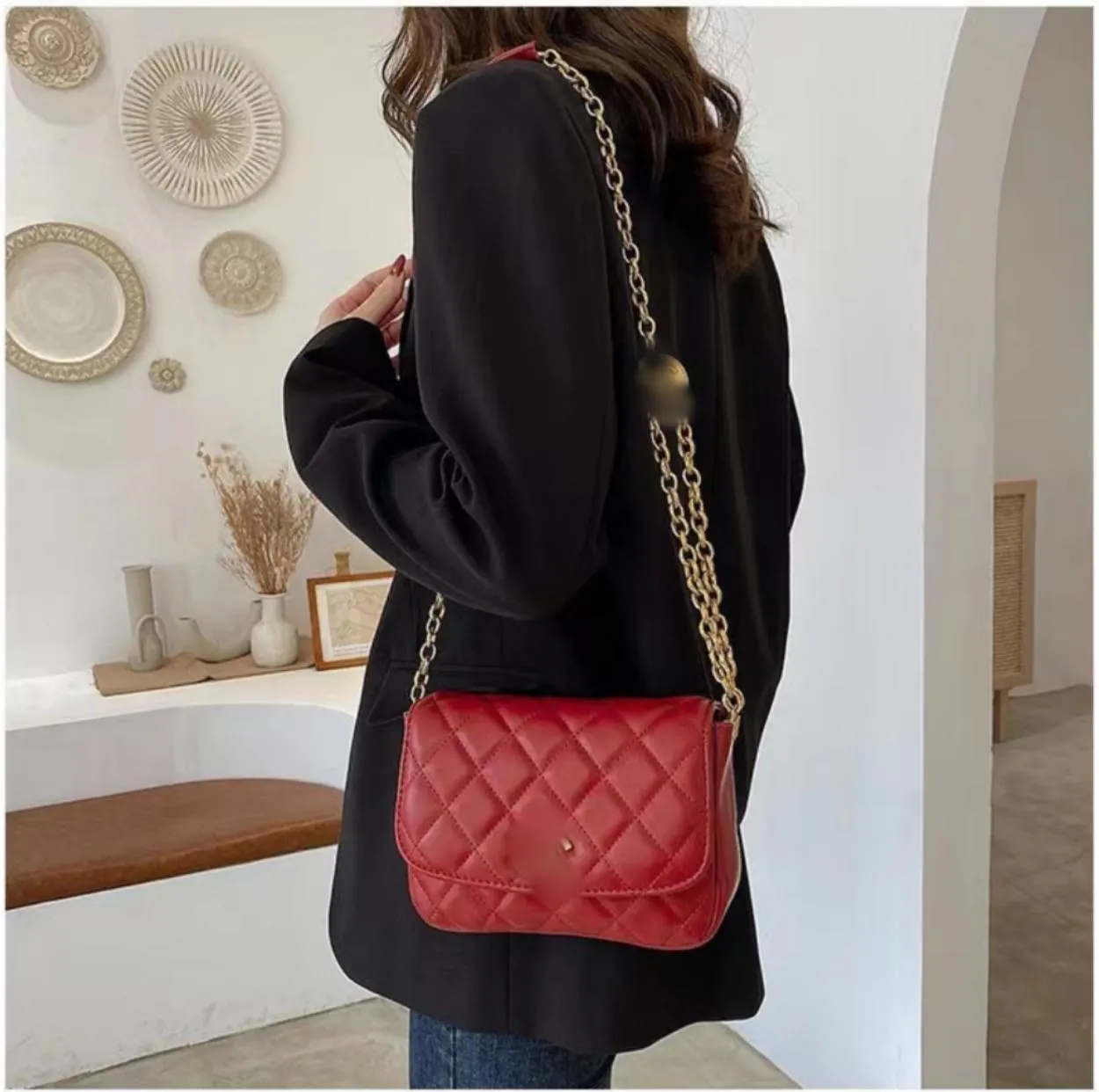 2022 Net Red Lingge Chain Embroidery Thread Small Square Bag Fang Fatzi Cross-border Handbag Shoulder Bag