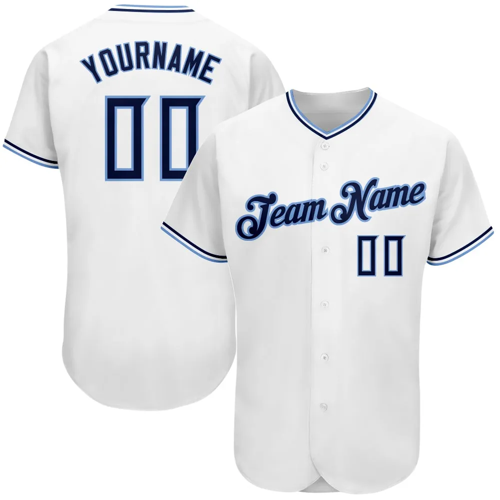 Jersey de baseball authentique bleu marine de la marine blanche personnalisée