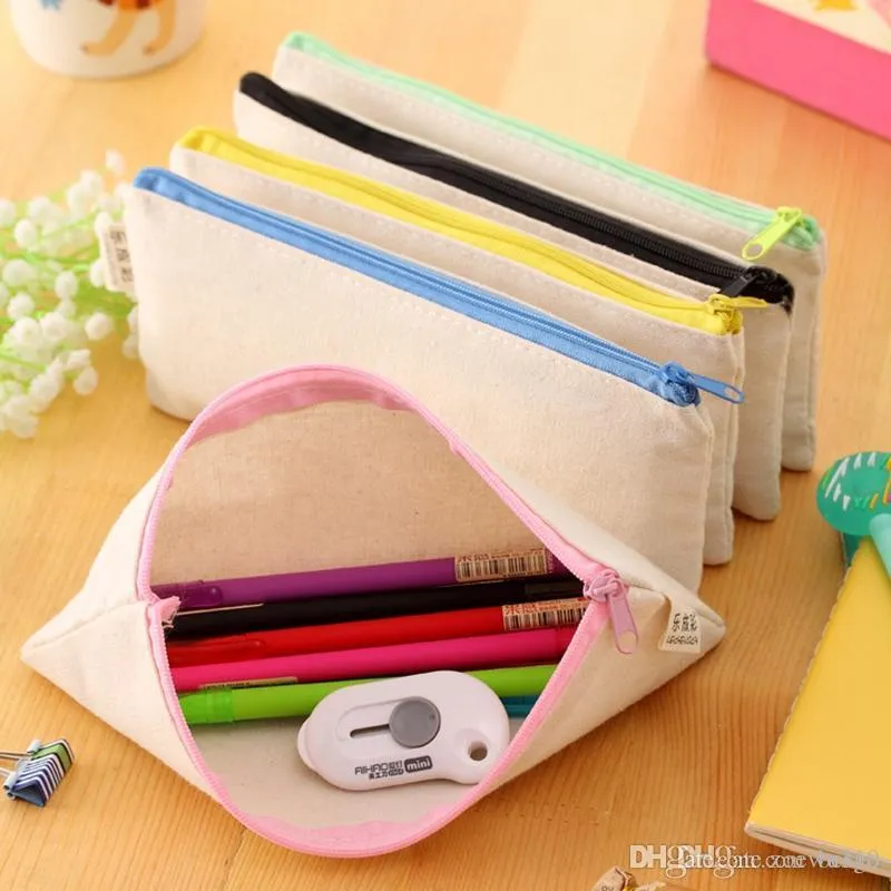 Blank Canvas Pen Pouch Zipper Pencil Case Cosmetic Bag Maquillage Sacs Pochette Organisateur Étudiant Papeterie Sacs De Rangement Cadeau WVT0294