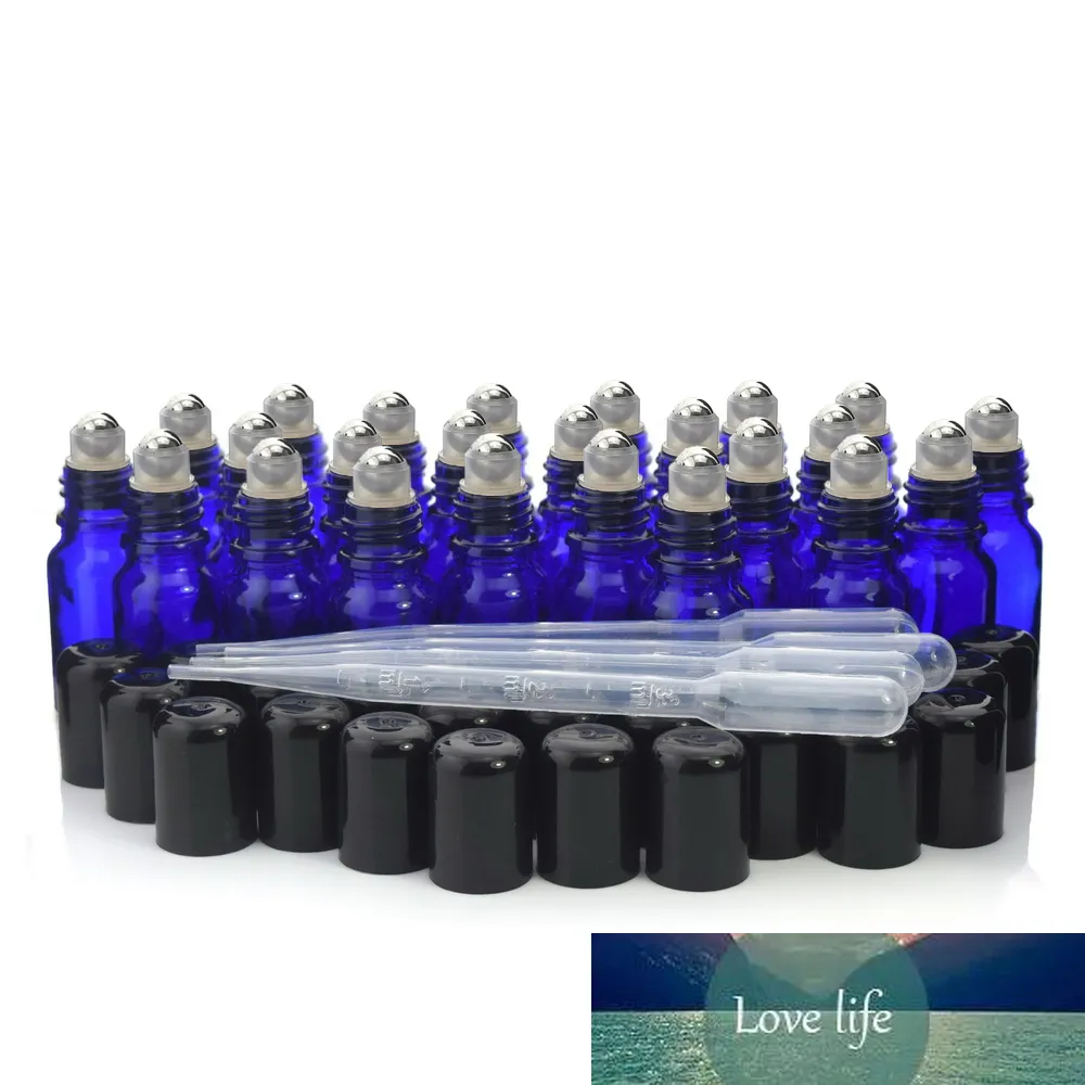 Bottiglie a sfera in acciaio inossidabile con rullo in vetro blu da 24 pezzi da 10 ml per oli essenziali, profumo, aromaterapia