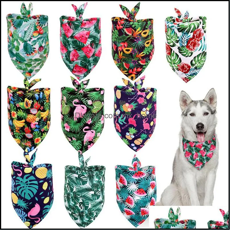 Dog Apparel Spring Summer Dogs Bandana Fruit Tropical Style Polyester Cat Scarf Puppy Triangle Bibs Pets Accessories KDJK2106