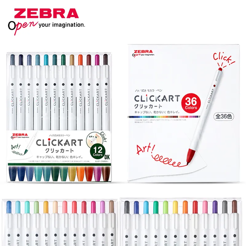 Japon Zebra Clickart Push-Type Aquarelle Pen 12/36 Couleur Set WYSS22 Couleur Compte à la main Peinture Anti-sec Fluorescent Marker Pen 201120