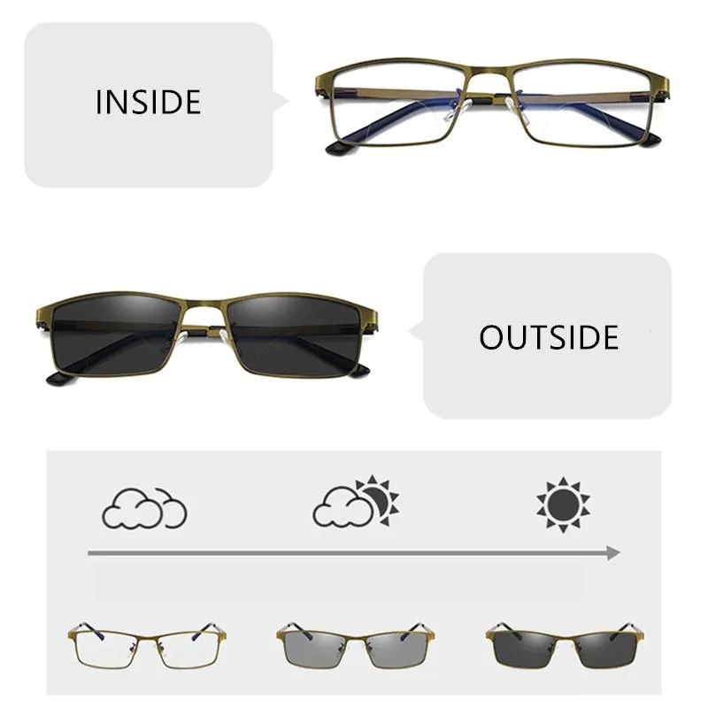 Anti Blue Ray Bifocal Gold Frame Reading Glasses For Men And Women With Diopter Fast Light Response Available In 150 200 And 250 Pochromic Strengths From Duoyun 25.42 DHgate.Com