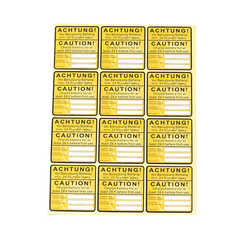 Customized Yellow Caution Warning Stickers Printed Self Seal Square Package Outdoor Electronic Fire Remind Label