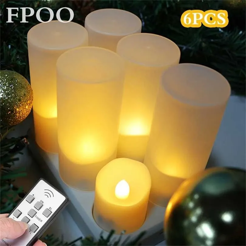 LED Tea Light Set of 6 Rechargeable w/USB Charging Cable Remote Controlled Flameless Flickering Candle Christmas Candles Hallowe 211222