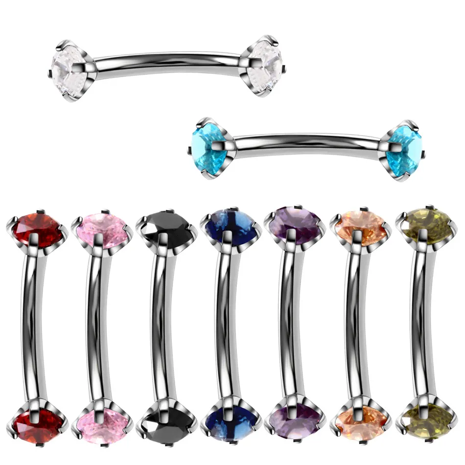 16G 316L stainless steel colorful zircon eyebrow jewelry double crystal eyebrow ring body piercing jewelry