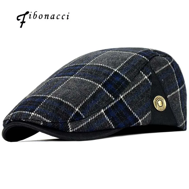 Fibonacci High Quality Retro Adult Berets Men Wool Plaid Cabbie Flatcap Hats for Women's Newsboy Caps