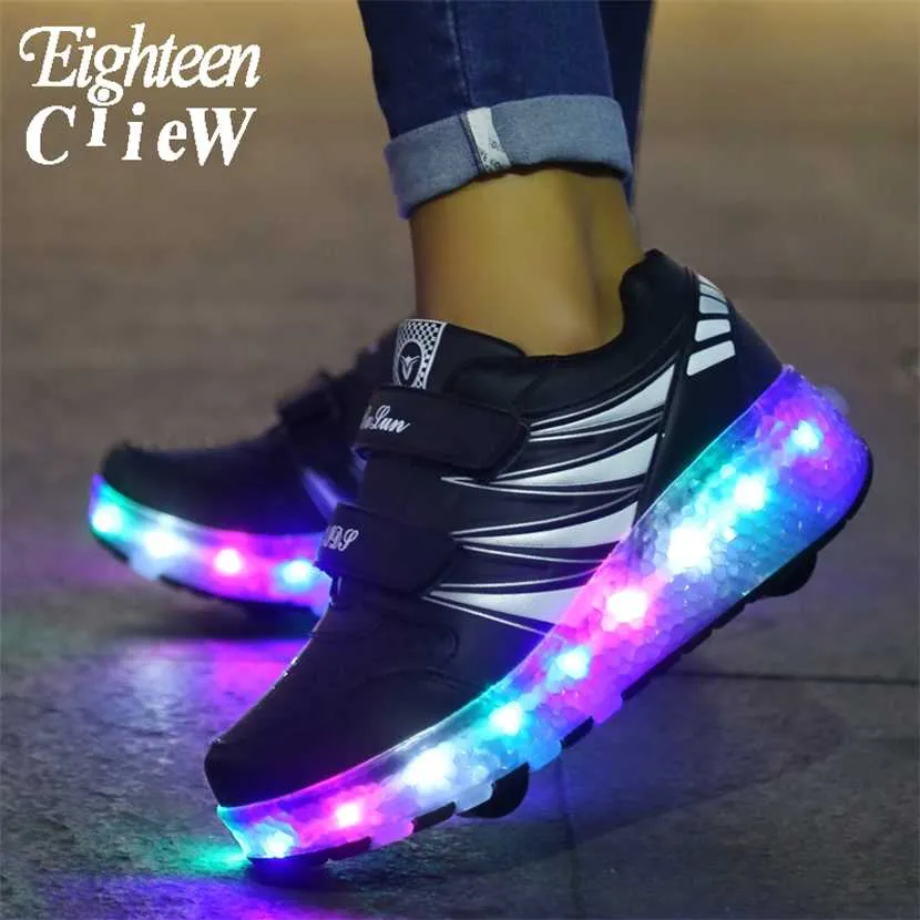 Size 27-40 Glowing Sneakers with Wheels for Boys Shoes and Lights Girls Led Roller Skates 220121