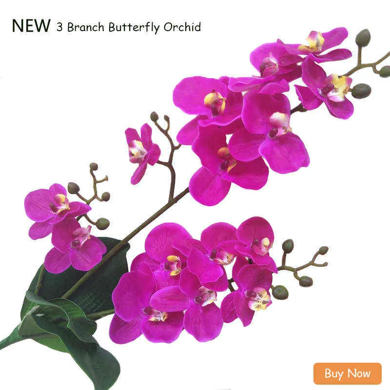 JAROWN Artificial Real Touch Latex Butterfly Orchid Flores 3 Branch 15 Head Band Leaf Fake Flower Wedding Decor Home Decorations (1)